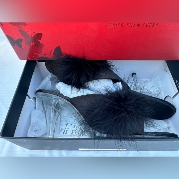 Pleaser 3โ Black Satin clear heels - Picture 2 of 4